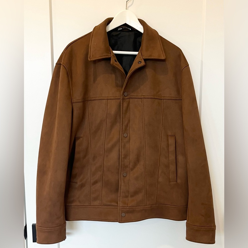 Zara Men’s Faux Suede Brown Button Down Jacket Size XL